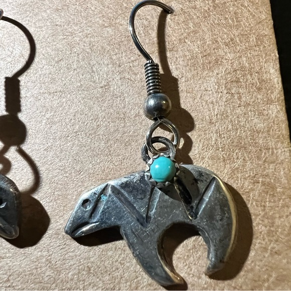 NAVAJO STERLING SILVER TURQUOISE EARRINGS - Picture 6 of 8